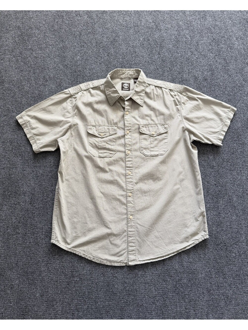 Timberland Button Down Shirt Mens Size Large Pale Sage Green Plaid Short Sleeve